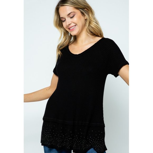 Vocal Waffle Knit Swing Top Sparkle Bling - Picture 7 of 11